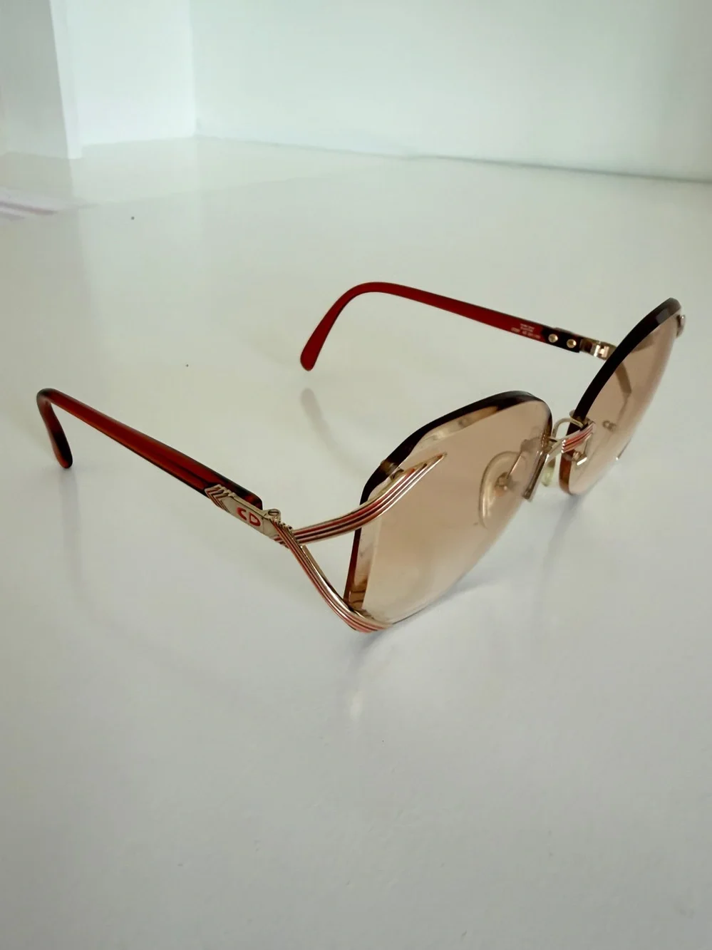 Vintage Christian Dior 2289 Sunglasses Optyl Gold Burgundy 80s Butterfly Austria